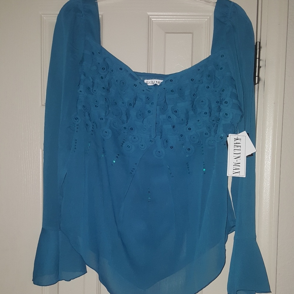 Kaelyn-Max Embellished Bell Sleeve Blouse